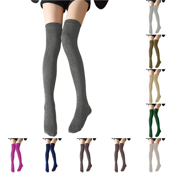 PMVFHDE Thigh High Socks Sparkling Metallic Stockings Elegant Stretchable over Knee Legwear for Carnival Party Evening Home Leisure All Seasons