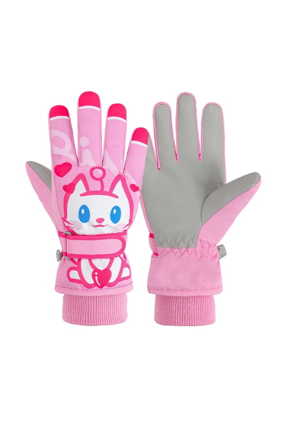 Gloves & Mittens Children Winter Skiing Cartoon Printing Warm Windproof Riding Mittens Pink - 4-6 Years