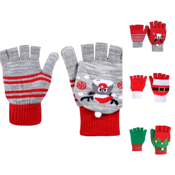 PMVFHDE Gloves & Mittens Ladies Winter Knitted Five-finger Cycling Adult Warmth Thickening Christmas Grey - One Size