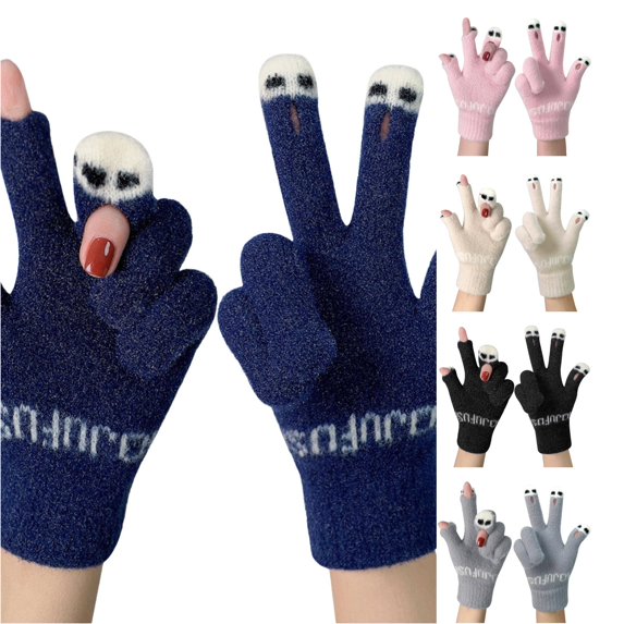 PMVFHDE Gloves & Mittens Women Winter Outdoor Thickened Knitted Wool Cold Proof Screen Compatible Navy - One Size