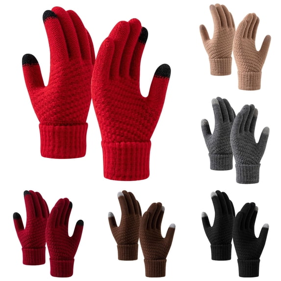 PMVFHDE Gloves & Mittens Women Winter Screen Thickened Cold Riding Warm Knitted Wool Touchscreen Compatible Red - One Size
