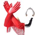thumbnail image 1 of PMVFHDE Gloves & Mittens Women’s Long Opera Pageant 1920s Tassel Elbow Style for Masquerade Weddings Formal Events Elegant Design Red - One Size, 1 of 5