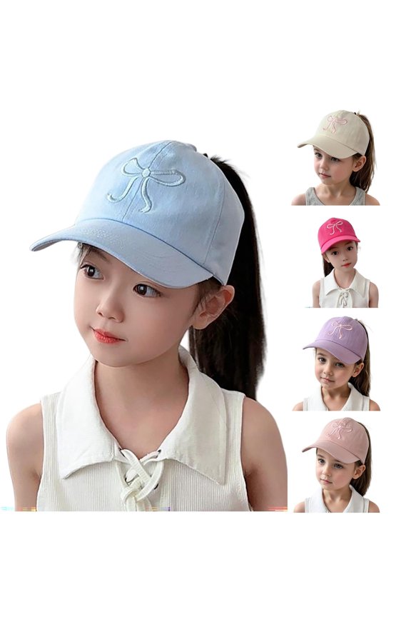 Half Dome Ponytail Embroidery Adjustable Baseball Cap For Girls Summer Use
