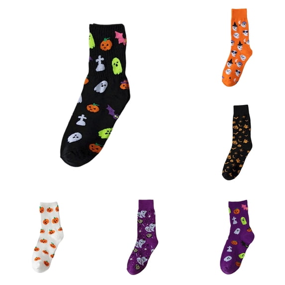 PMVFHDE Halloween Novelty Crew Socks Cute Holiday Party For Kids Family Celebration Themed Casual, Green, One Size