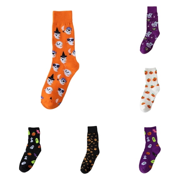 PMVFHDE Halloween Novelty Crew Socks Cute Holiday Party For Kids Family Celebration Themed Casual, Orange, One Size