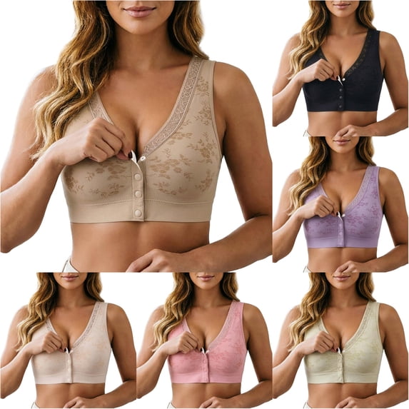 PMVFHDE Hana Bra Buttonless Lifting Shaping Front Close Bras Seamless Supportive Daily Wear Women's Underwear Khaki - XXXXL
