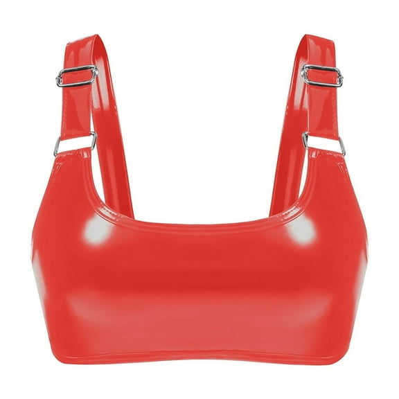 PMVFHDE High Gloss Leather Neck Bra Adjustable Strap Underwear for Moments Red,XXXL