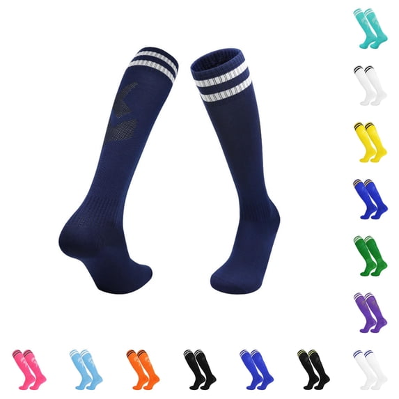 PMVFHDE High Performance Breathable Knee High Socks For Sport Football Stockings Training Endurance Athletic Compression Running Cycling Daily Casual Unisex, Navy, L
