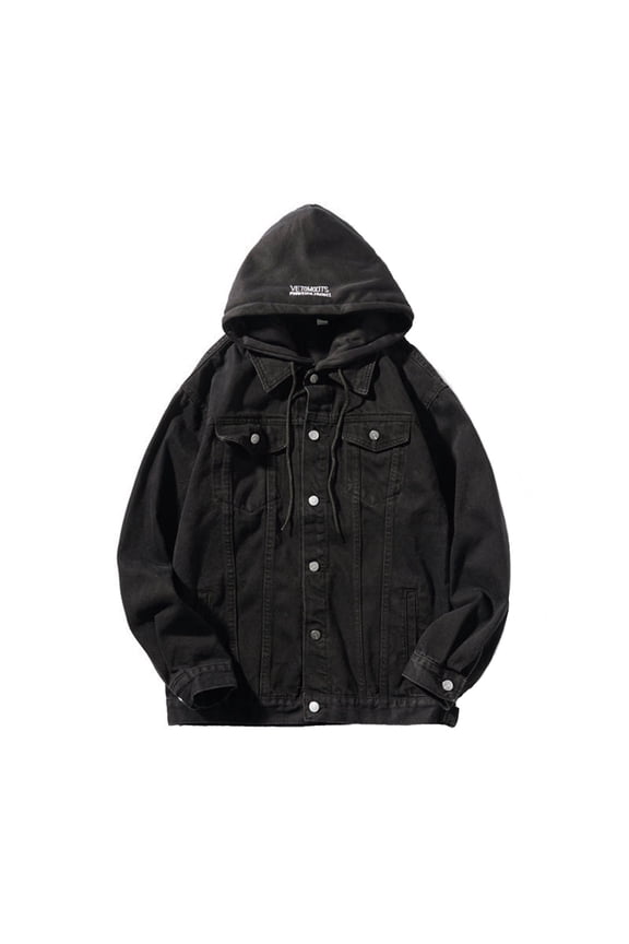 Hoodies for Men 2025 Spring Autumn Denim Jacket Solid Color Fashion Loose Plus Size Hooded Jacket Black,XXXL