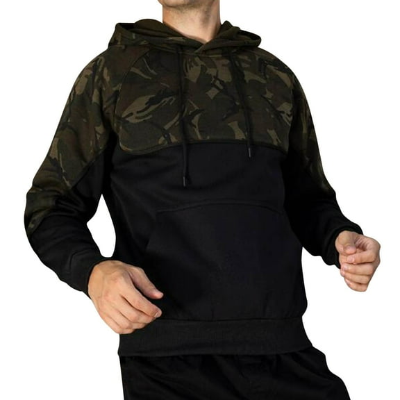 PMVFHDE Hoodies for Men Casual Camouflage Color Block Plus Size Loose Fit Pocket Hooded Sweatshirt Jacket Black,XL