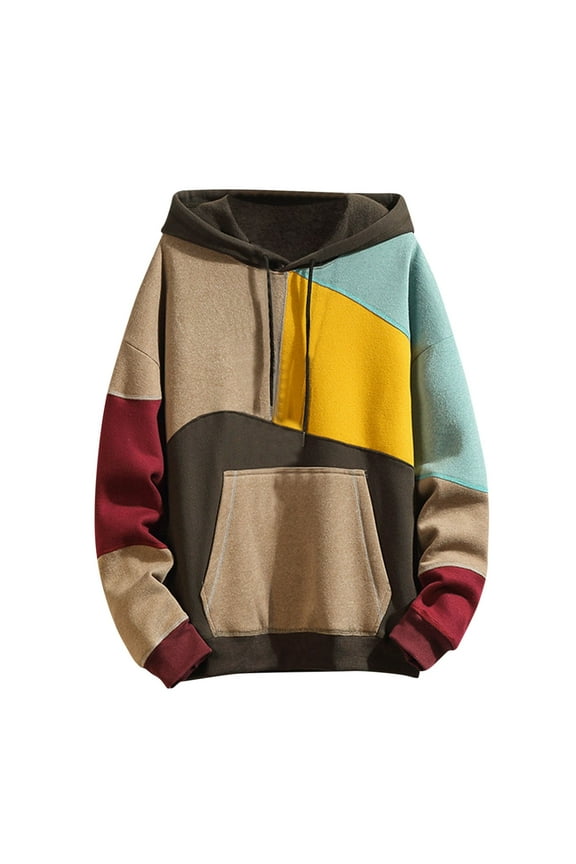 Hoodies for Men Colorful Style Cute Youthful Pocket Long Sleeve Winter Daily Pullover Hooded Sweatshirt Khaki,L