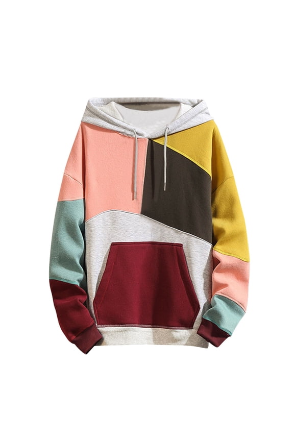 Hoodies for Men Colorful Style Cute Youthful Pocket Long Sleeve Winter Daily Pullover Hooded Sweatshirt Yellow,L