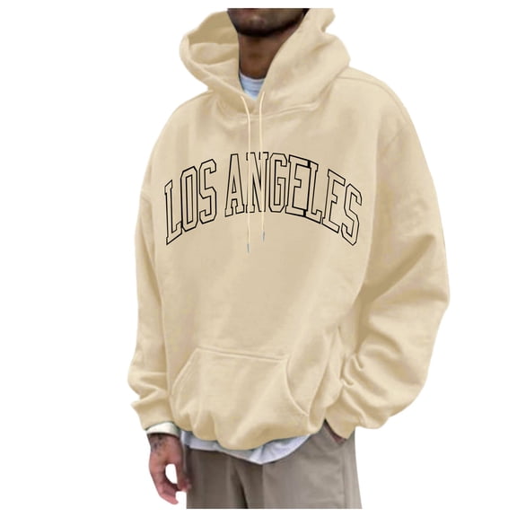 PMVFHDE Hoodies for Men Daily Casual Print Pullover Long Sleeve Hooded Sweatshirt Top for Street Style Beige,XXL