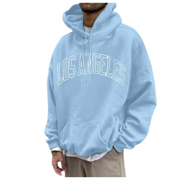 PMVFHDE Hoodies for Men Daily Casual Print Pullover Long Sleeve Hooded Sweatshirt Top for Street Style Light Blue,XXL