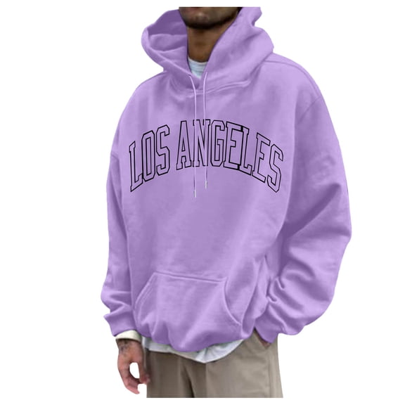 PMVFHDE Hoodies for Men Daily Casual Print Pullover Long Sleeve Hooded Sweatshirt Top for Street Style Purple,S