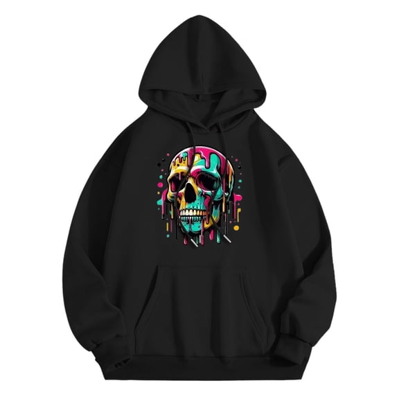 PMVFHDE Hoodies for Men Halloween Theme Holiday Print Daily Loose Casual Solid Color Pullover Hooded Sweatshirt Black,S