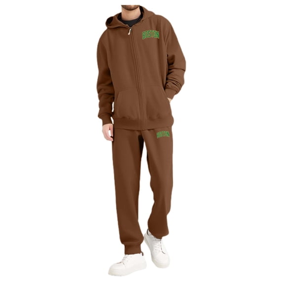 PMVFHDE Hoodies for Men Set Letter Print Full Zip Hooded Sweatshirt Jacket and Pants Two Piece Outfit Coffee,S