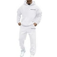 thumbnail image 1 of PMVFHDE Hoodies for Men Set Solid Color Hooded Sweatshirt and Pants Casual Sports Print Loose Two Piece Outfit White,S, 1 of 4