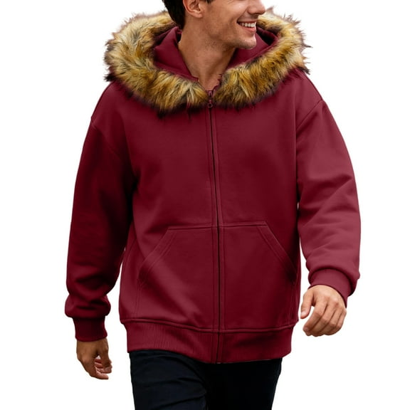 PMVFHDE Hoodies for Men Solid Color Basic Heavyweight Warm Soft Full Zip Pocket Hooded Jacket Red,L