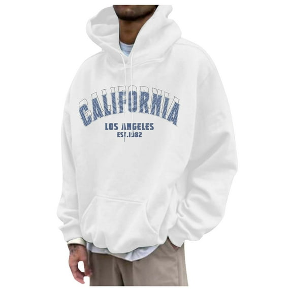 PMVFHDE Hoodies for Men Solid Color Daily Casual Loose Fashion Letter Print Pocket Pullover Hooded Sweatshirt Top White,XXL