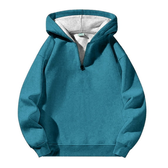PMVFHDE Hoodies for Men Solid Color Daily Casual Loose Fit Winter Warm Quarter Zip Pullover Hooded Sweatshirt Sky Blue,M