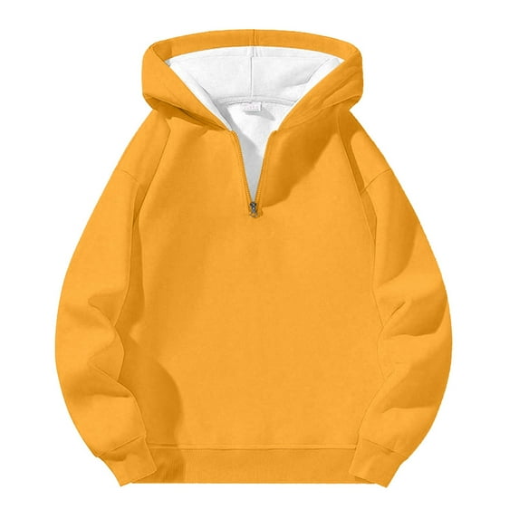 PMVFHDE Hoodies for Men Solid Color Daily Casual Loose Fit Winter Warm Quarter Zip Pullover Hooded Sweatshirt Yellow,M
