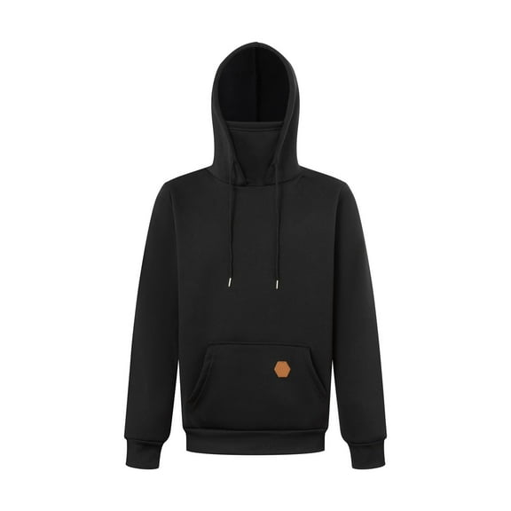 PMVFHDE Hoodies for Men Solid Color Long Sleeve Lined Warm Winter Face Cover Pullover Hooded Sweatshirt Black,XXL