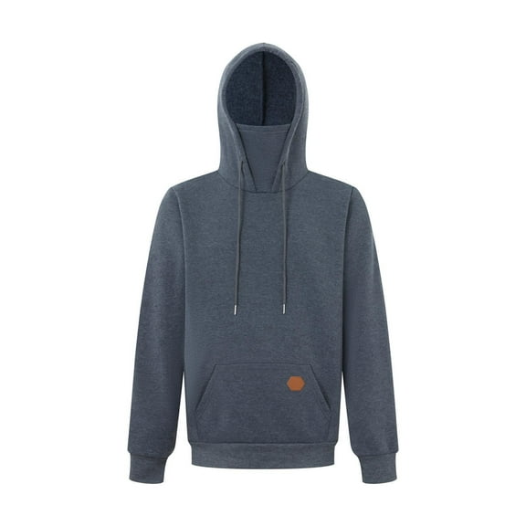 PMVFHDE Hoodies for Men Solid Color Long Sleeve Lined Warm Winter Face Cover Pullover Hooded Sweatshirt Dark Gray,XXXL