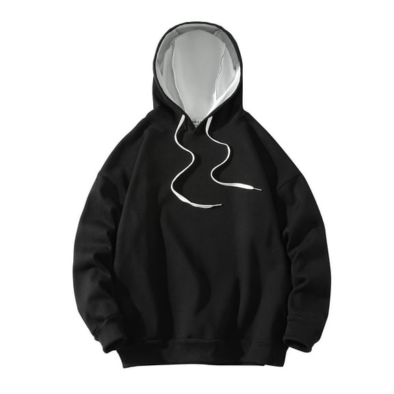 PMVFHDE Hoodies for Men Solid Color Minimalist Heavyweight Warm No Pocket Drop Shoulder Pullover Hooded Sweatshirt Black,XXL