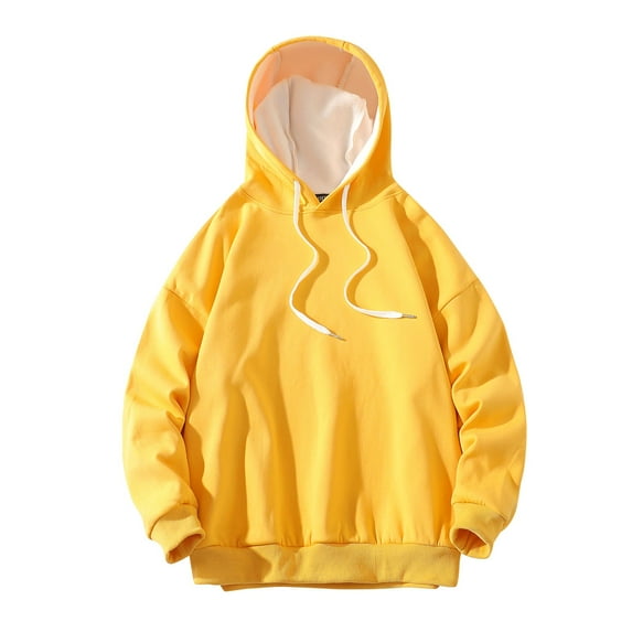 PMVFHDE Hoodies for Men Solid Color Minimalist Heavyweight Warm No Pocket Drop Shoulder Pullover Hooded Sweatshirt Yellow,XXL