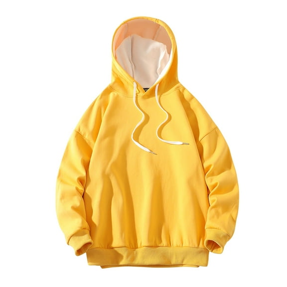 PMVFHDE Hoodies for Men Solid Color Minimalist Heavyweight Warm No Pocket Drop Shoulder Pullover Hooded Sweatshirt Yellow,XXL