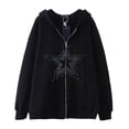 thumbnail image 1 of PMVFHDE Hoodies for Men Unisex Autumn Winter Fashion Solid Color Star Pattern Full Zip Hooded Sweatshirt Jacket Black,M, 1 of 2