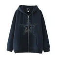 thumbnail image 1 of PMVFHDE Hoodies for Men Unisex Autumn Winter Fashion Solid Color Star Pattern Full Zip Hooded Sweatshirt Jacket Navy,XL, 1 of 3