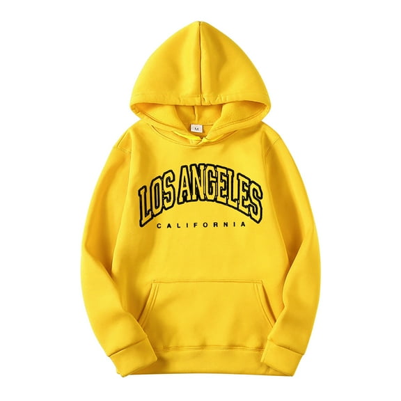 PMVFHDE Hoodies for Men Unisex Autumn Winter Lined Letter Print Pocket Pullover Hooded Sweatshirt Top Yellow,XXXL