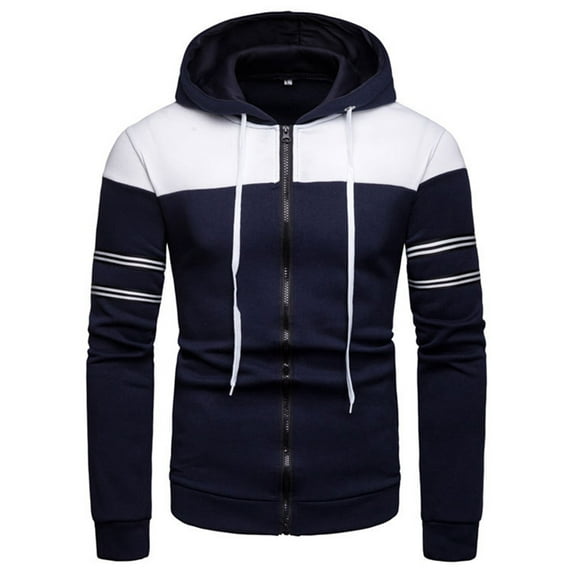 PMVFHDE Hoodies for Men Winter Color Block Heavyweight Warm Full Zip Long Sleeve Hooded Sweatshirt Jacket for Casual Wear Navy,S