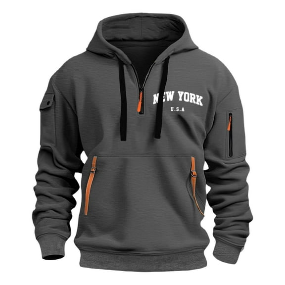 PMVFHDE Hoodies for Men Winter Letter Print Quarter Zip Stand Collar with Pockets Casual Sports Autumn Top GY2,XXXL