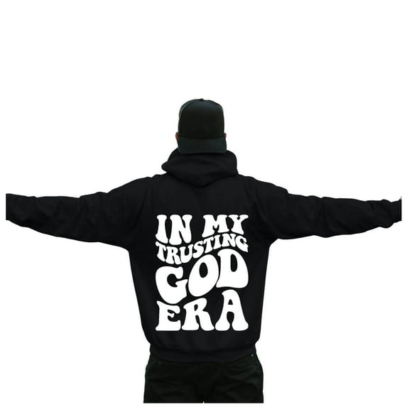 PMVFHDE Hoodies for Men Winter Solid Color Casual Loose Fit Letter Print Long Sleeve Pullover Hooded Sweatshirt for Daily Wear Black,XXXL