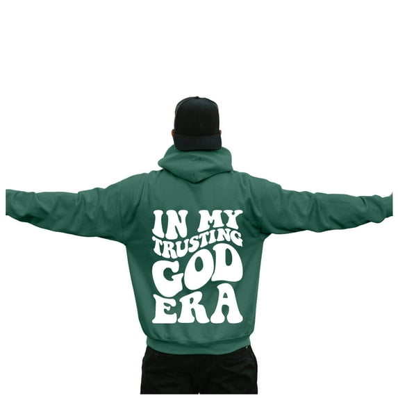 PMVFHDE Hoodies for Men Winter Solid Color Casual Loose Fit Letter Print Long Sleeve Pullover Hooded Sweatshirt for Daily Wear Dark Green,M