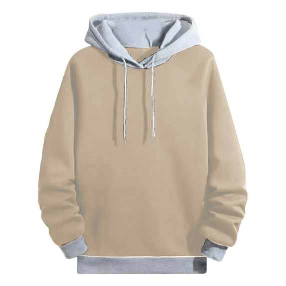 PMVFHDE Hoodies for Men Winter Solid Color Daily Casual Loose Comfort Long Sleeve Pullover Hooded Sweatshirt Top Khaki,XXL