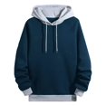 thumbnail image 1 of PMVFHDE Hoodies for Men Winter Solid Color Daily Casual Loose Comfort Long Sleeve Pullover Hooded Sweatshirt Top Navy,XL, 1 of 4