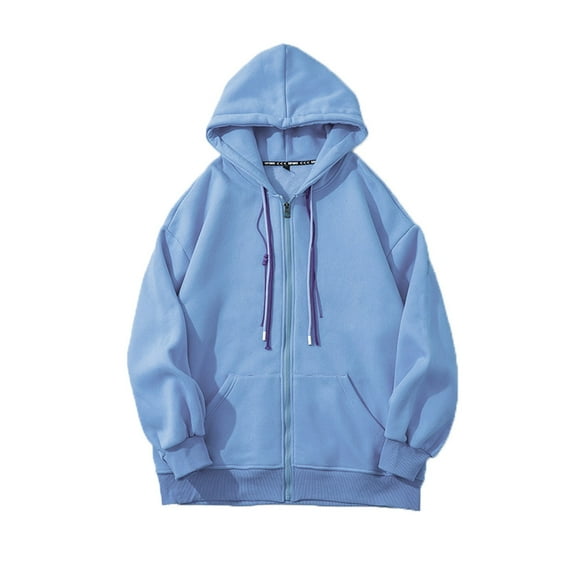 PMVFHDE Hoodies for Men Winter Solid Color Full Zip Plus Size Loose Fit Casual Warm Hooded Sweatshirt Jacket Light Blue,XL