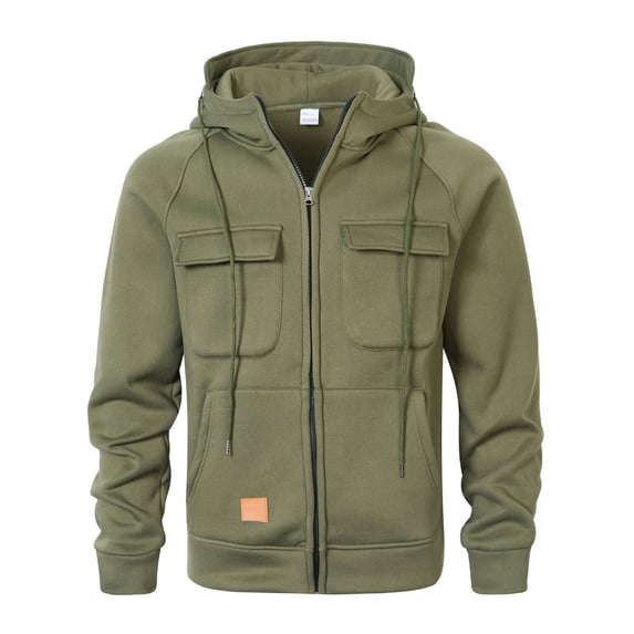 PMVFHDE Hoodies for Men Winter with Pockets Solid Color Casual Drawstring Full Zip Hooded Sweatshirt Jacket Army Green,XL