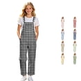 thumbnail image 1 of PMVFHDE Kids Boys Girls Sleeveless Plaid Printed Overalls Trousers With Pocket Casual Suspender Pants Black,7-8 Years, 1 of 6