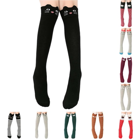 PMVFHDE Kids Cartoon Animal Knee High Stockings Comfortable Calf Socks for Home Leisure Play All Seasons, Black, 3-12 years