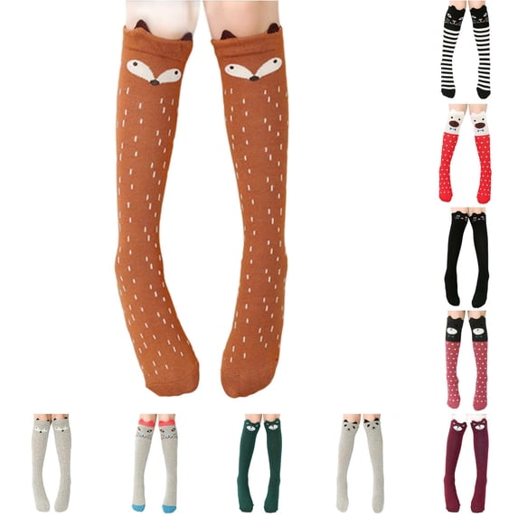 PMVFHDE Kids Cartoon Animal Knee High Stockings Comfortable Calf Socks for Home Leisure Play All Seasons, Coffee, 3-12 years