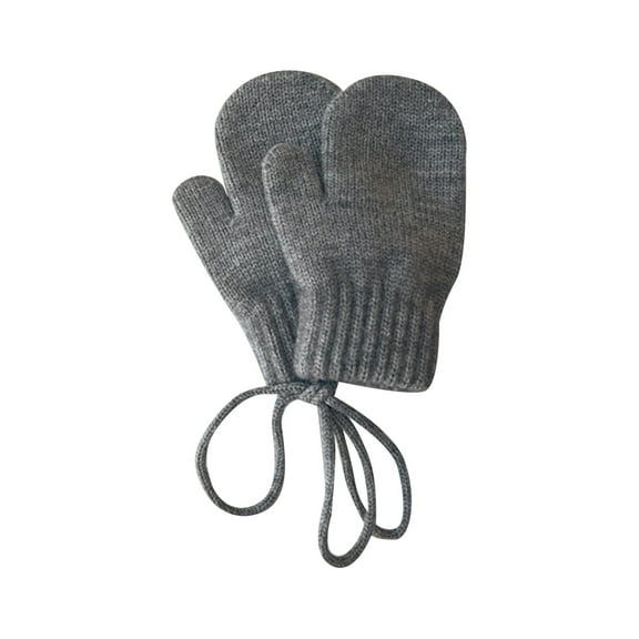 PMVFHDE Kids Winter Mittens with Neck Lanyard Cute Candy Color, Baby Warm Gloves for Cold Weather Grey,A