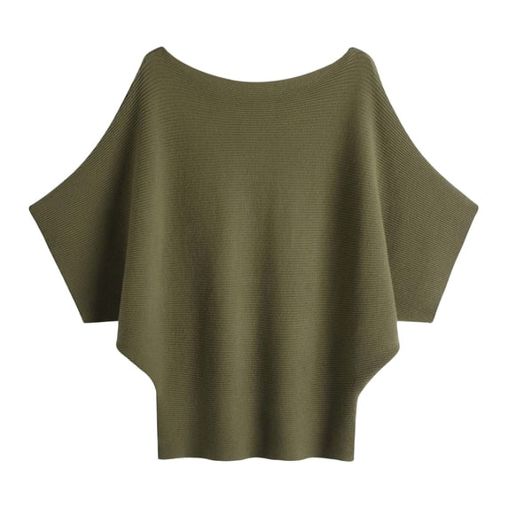 PMVFHDE Knitted Off The Shoulder Batwing Sweater Short Sleeve Pullover Loose Ribbed Top Solid Color Fashion Casual Comfortable&nbsp;Women Tops Army Green,One Size