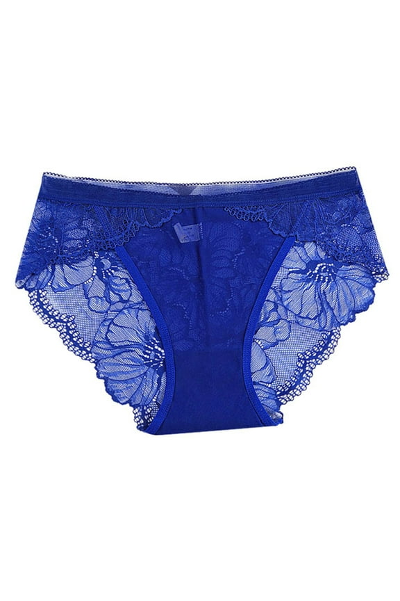 Lace Breathable Cotton Gusset Lifting Triangle Womens Underwear Comfortable For Daily Fashion Blue,L