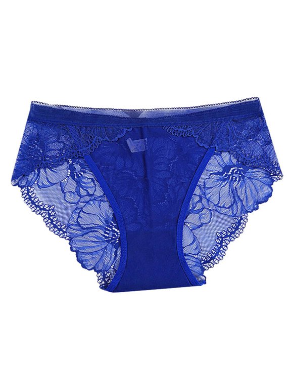 Lace Breathable Cotton Gusset Lifting Triangle Womens Underwear Comfortable For Daily Fashion Blue,M