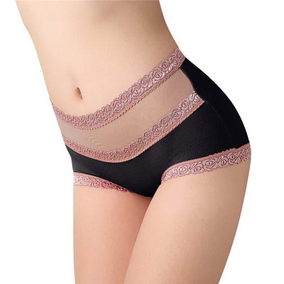 PMVFHDE Lace High Waist Briefs Abdominal Support Plus Size Underwear For Women Solid Color Comfortable For All Day Black,XXL